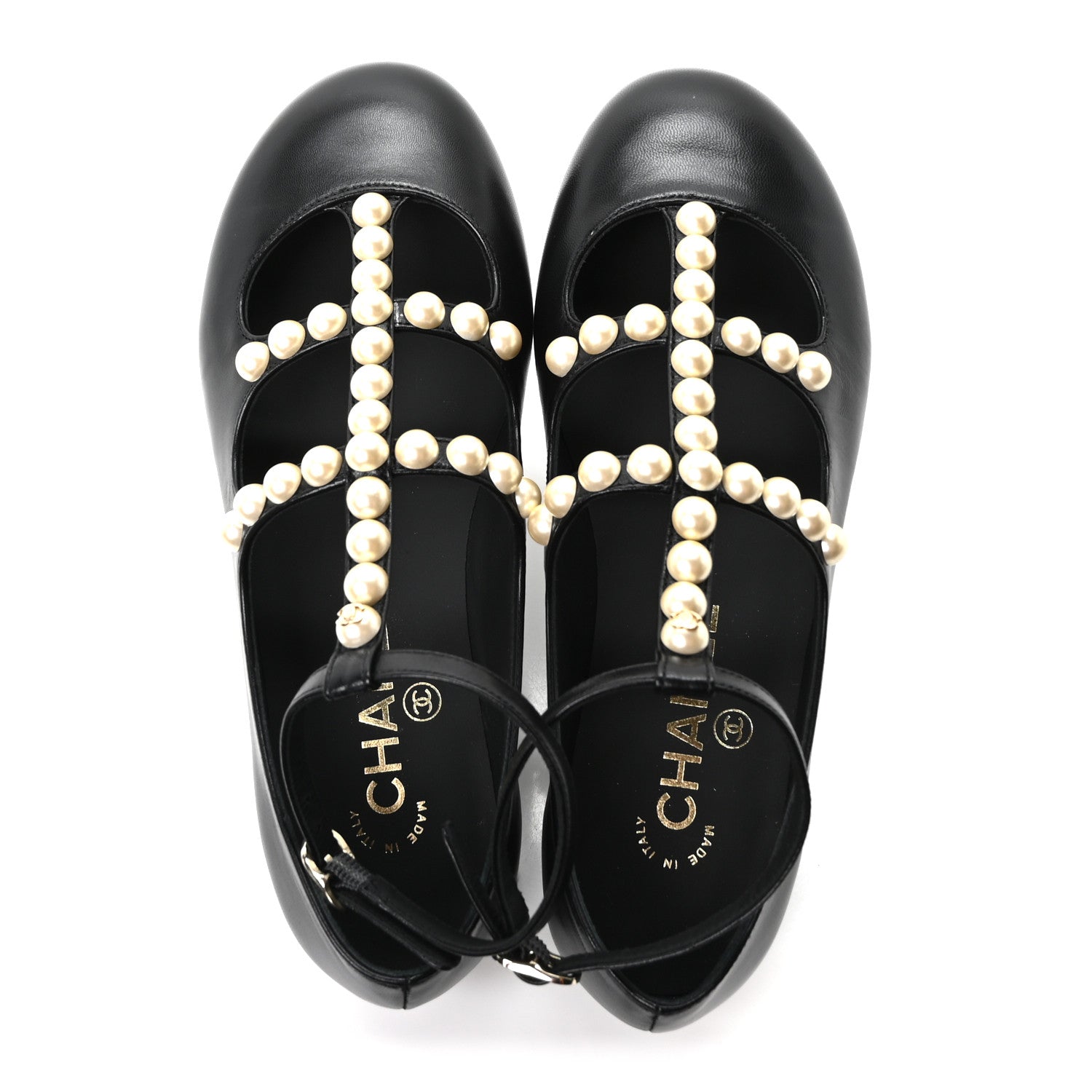 Goatskin Pearl Mary Janes Flats 35 Black
