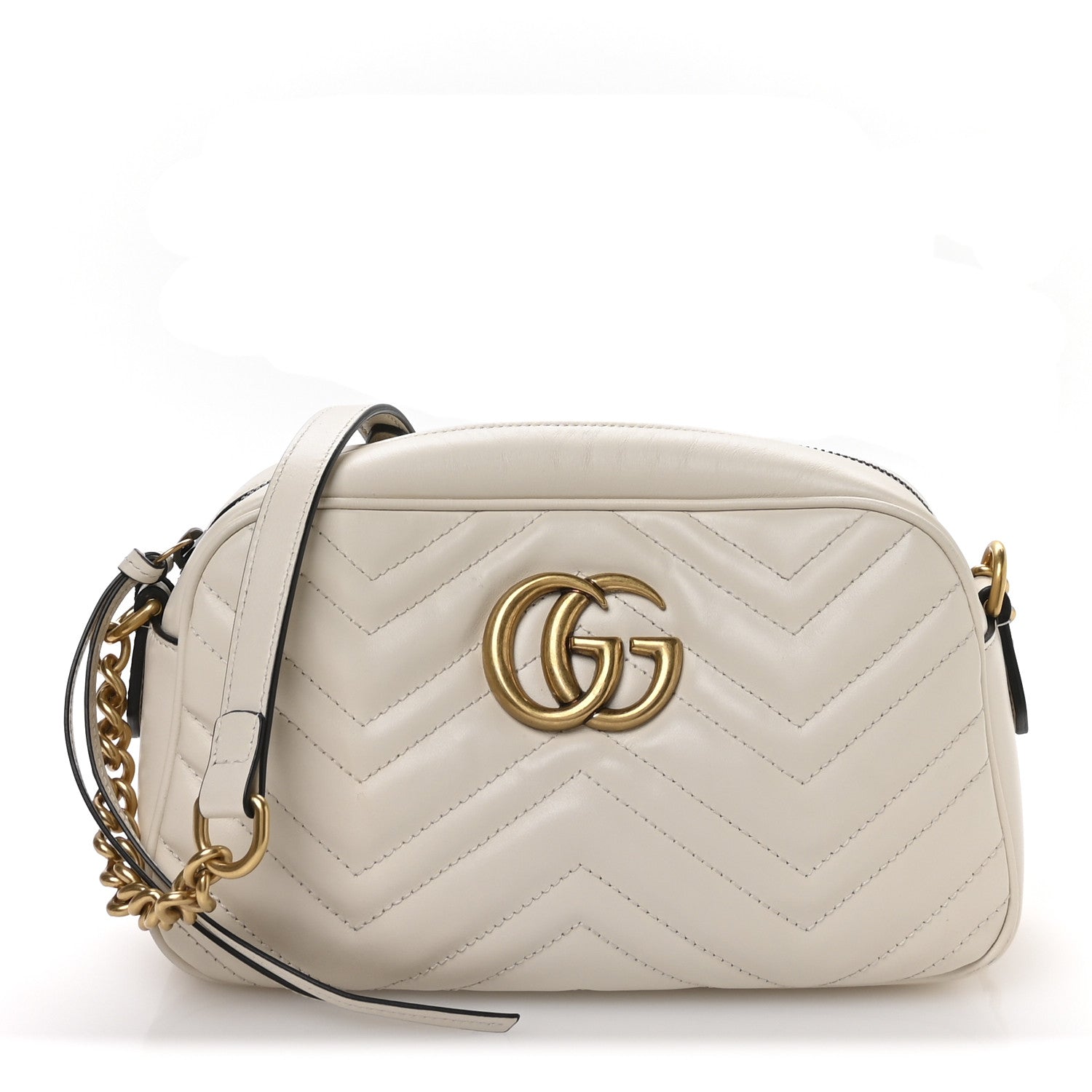 Gucci Calfskin Matelasse Small GG Marmont Chain Shoulder Bag White
