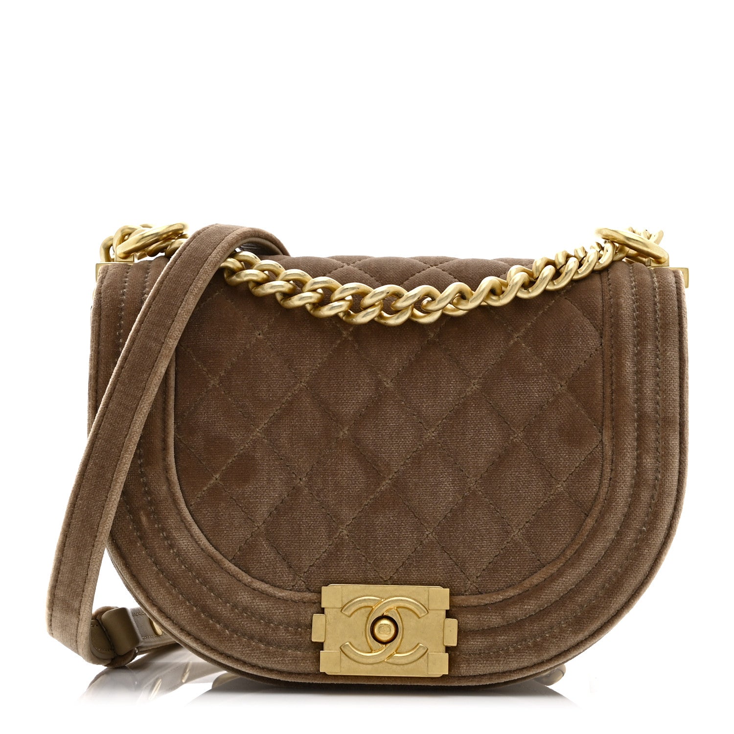 Chanel Velvet Quilted Small Boy Messenger Bag Beige