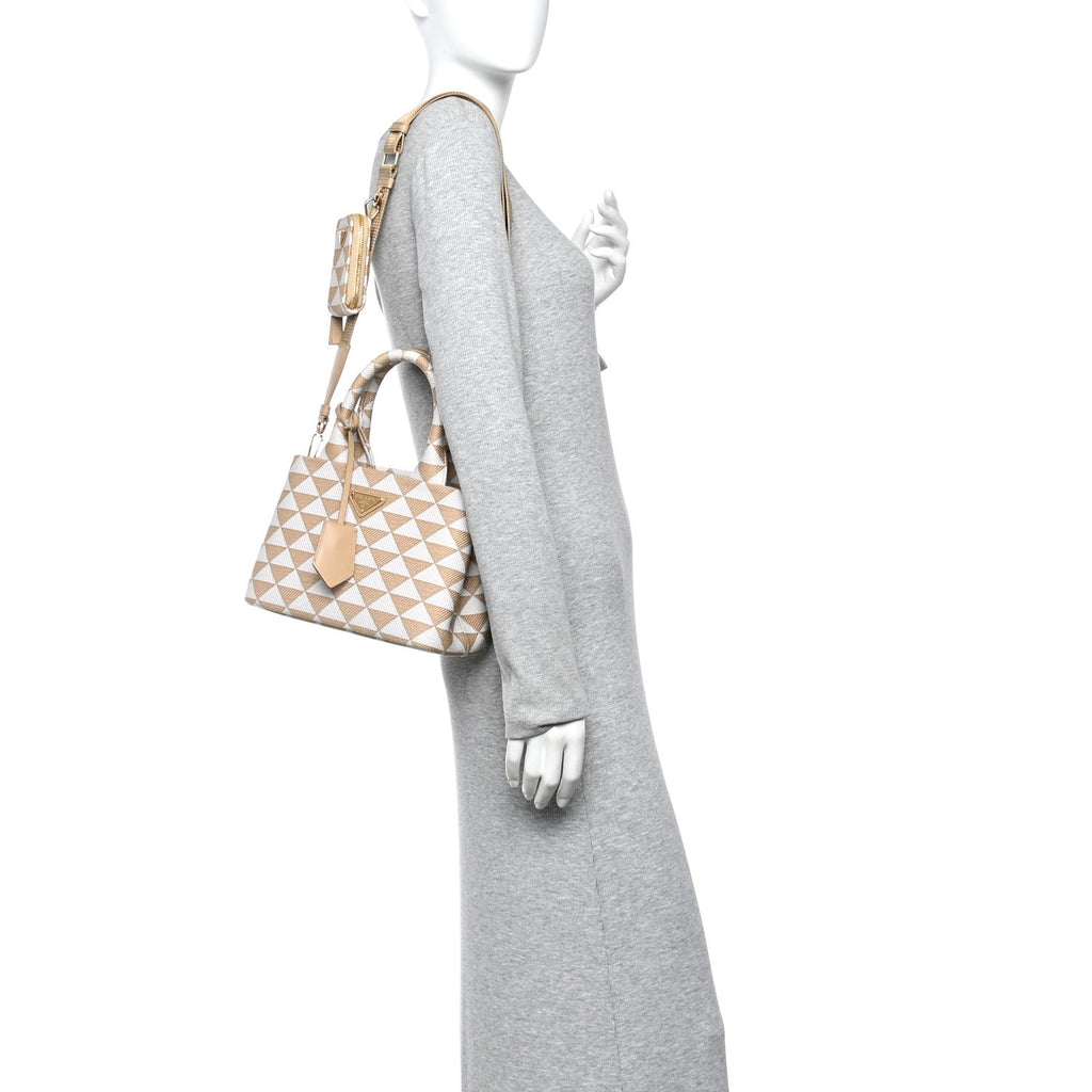 Prada Jacquard Triangolo Symbole Embroidered Tote Corda Talco