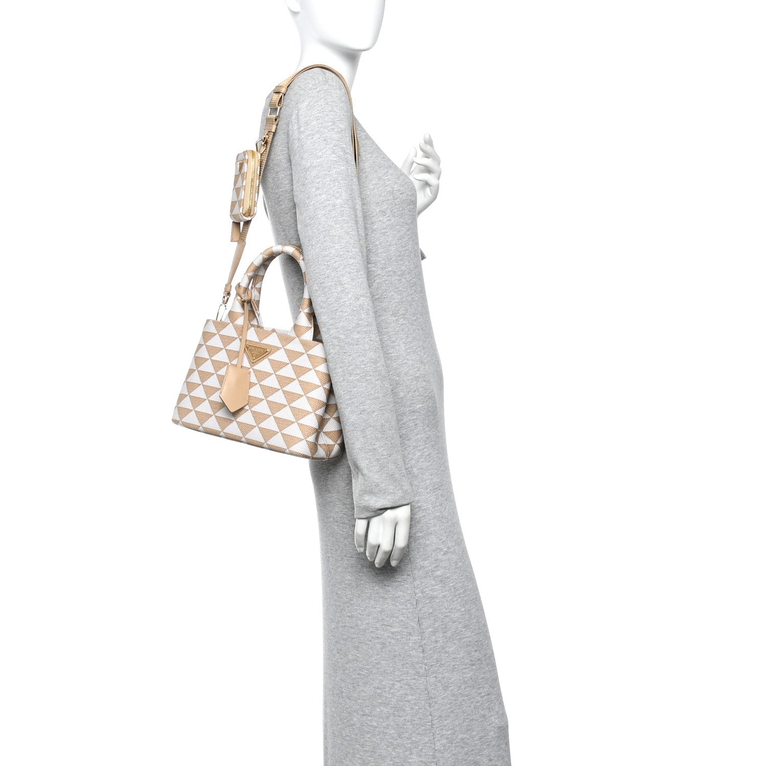 Prada Jacquard Triangolo Symbole Embroidered Tote Corda Talco