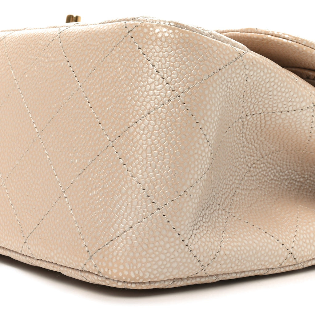 Chanel Iridescent Caviar Quilted Jumbo Double Flap Beige