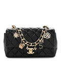 Chanel Lambskin Quilted Mini Coco Charms Rectangular Flap Black