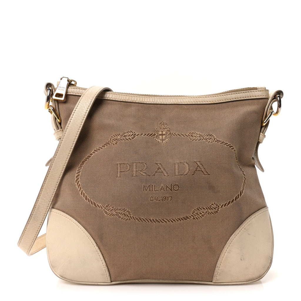 Prada Jacquard Logo Shoulder Bag Corda Cera
