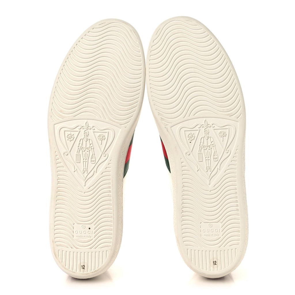 Gucci Calfskin Cat Embroidered Mens Ace Sneakers 12 White Green