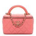 Chanel Lambskin Quilted Small Charming Top Handle Vanity Case With Chain Pink