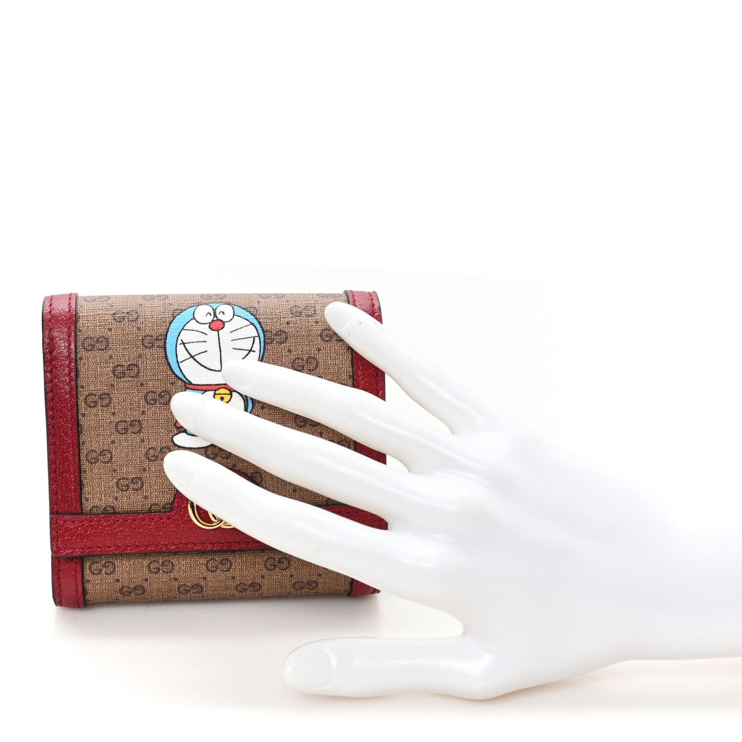 Gucci X DORAEMON Mini Vintage GG Supreme Monogram Card Case Wallet Beige Cherry Red