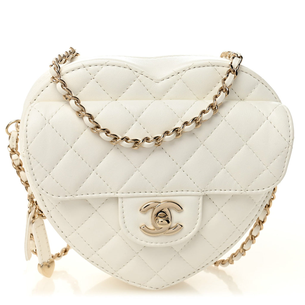 Chanel Lambskin Quilted CC In Love Heart Bag White