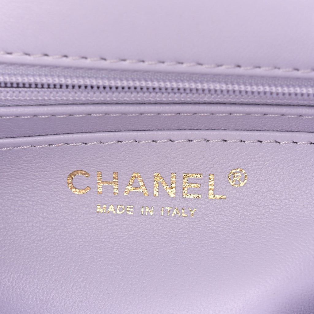 Chanel Tweed Quilted Pearl Twist Mini Rectangular Flap Purple