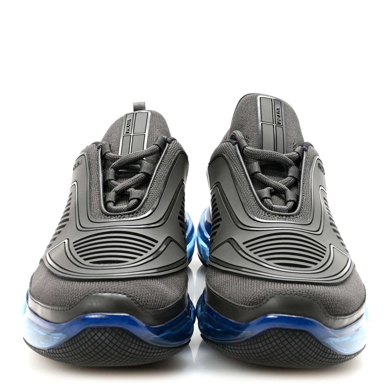 Prada Rubber Knit Fabric Mens Cloudbust Air Sneakers 8.5 Grey Blue
