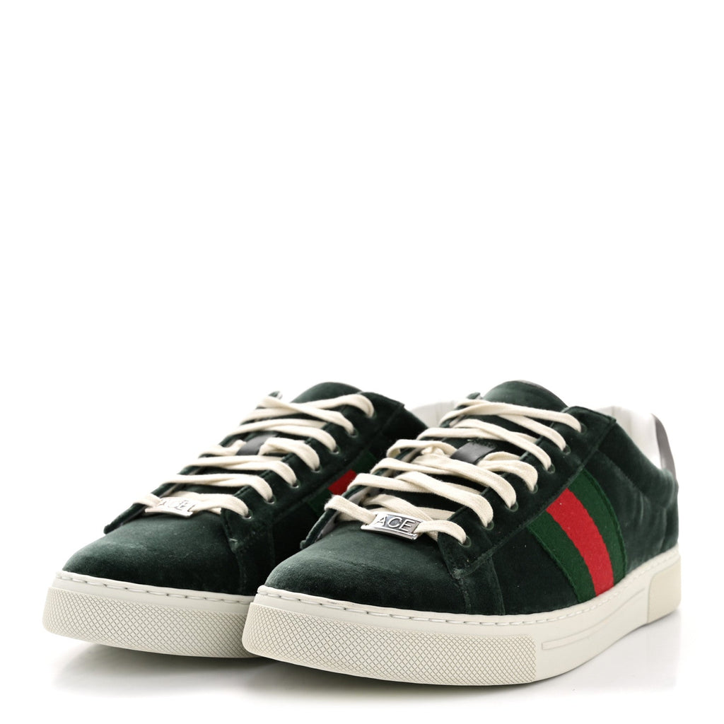 Gucci Velvet Web Mens Ace Sneakers 8 Green Red