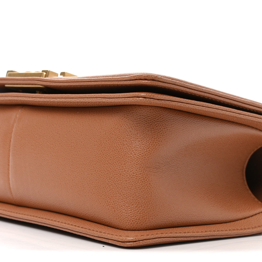 Chanel Caviar Chevron Quilted Medium Boy Flap Brown