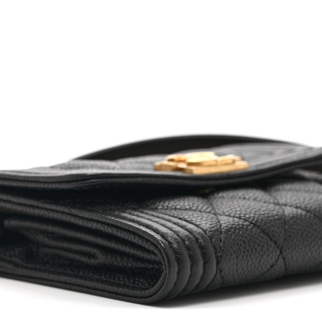 Chanel Caviar Quilted Boy Card Holder On Chain Black