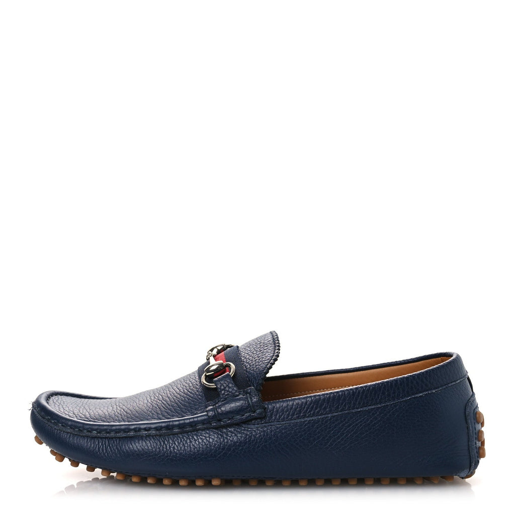 Gucci Road Calfskin Web Mens Horsebit Driver Loafers 9 Maritime