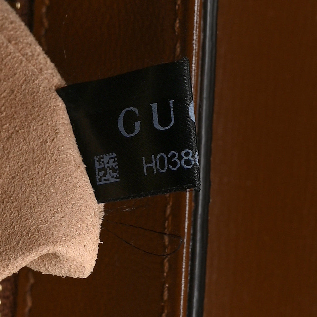 Gucci GG Supreme Monogram Calfskin Medium Horsebit 1955 Top Handle Bag Beige Ebony Brown Sugar
