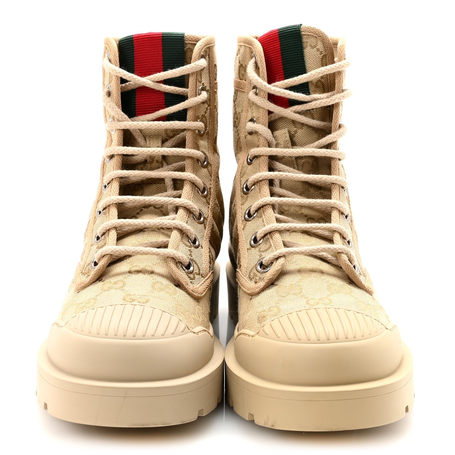 Gucci GG Monogram Web Mens Lug Sole Ankle Boots 7.5 New Sand