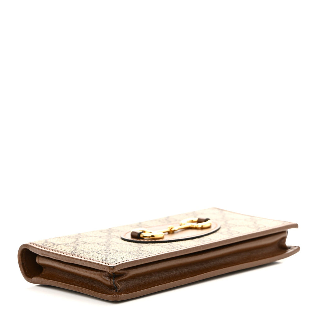 Gucci GG Supreme Monogram Azalea Calfskin Horsebit 1955 Wallet On Chain Beige Ebony Brown Sugar