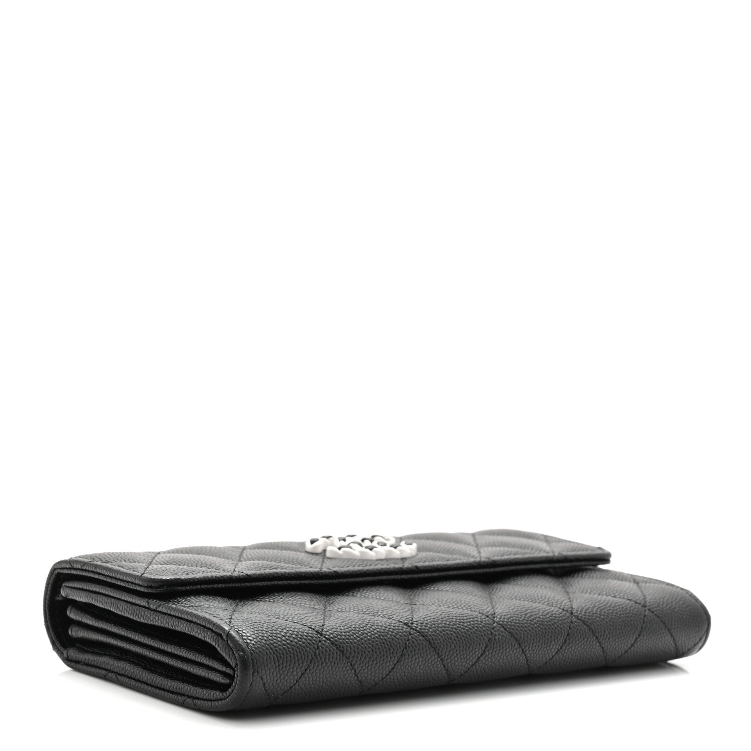 Caviar Quilted Chanel 19 Flap Wallet Black White