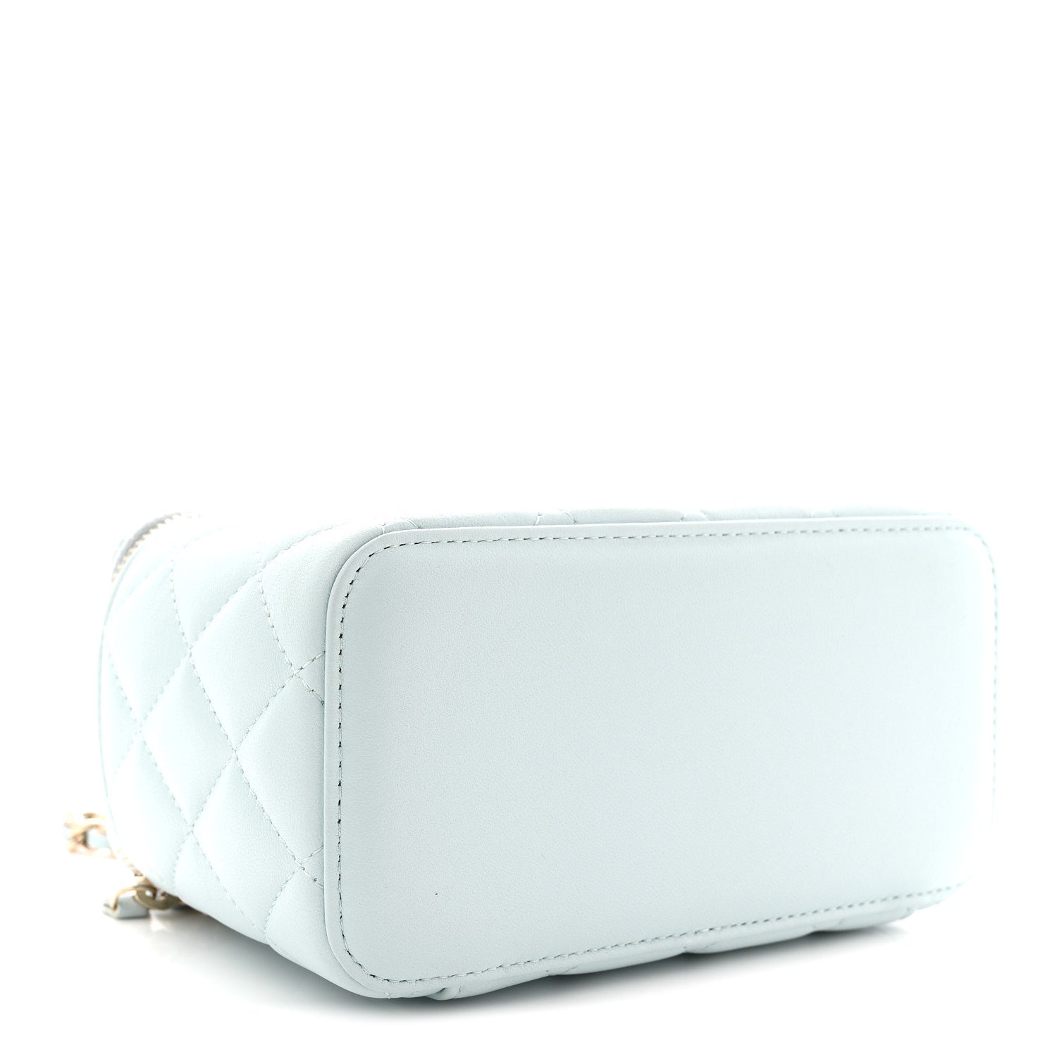 Chanel Lambskin Quilted Small Top Handle Vanity Case With Chain Light Blue