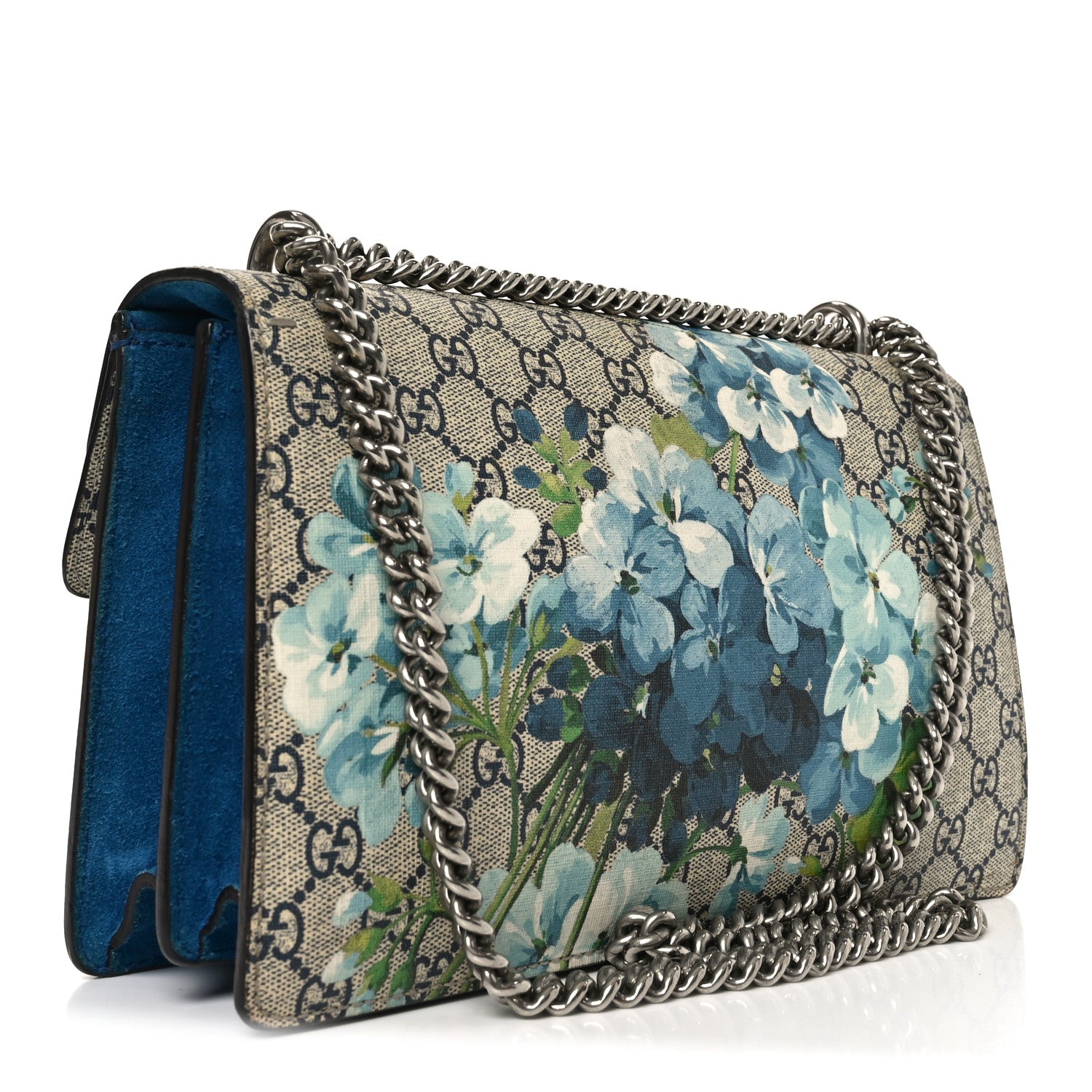 Gucci GG Supreme Monogram Blooms Small Dionysus Shoulder Bag Beige Navy Vintage Blue