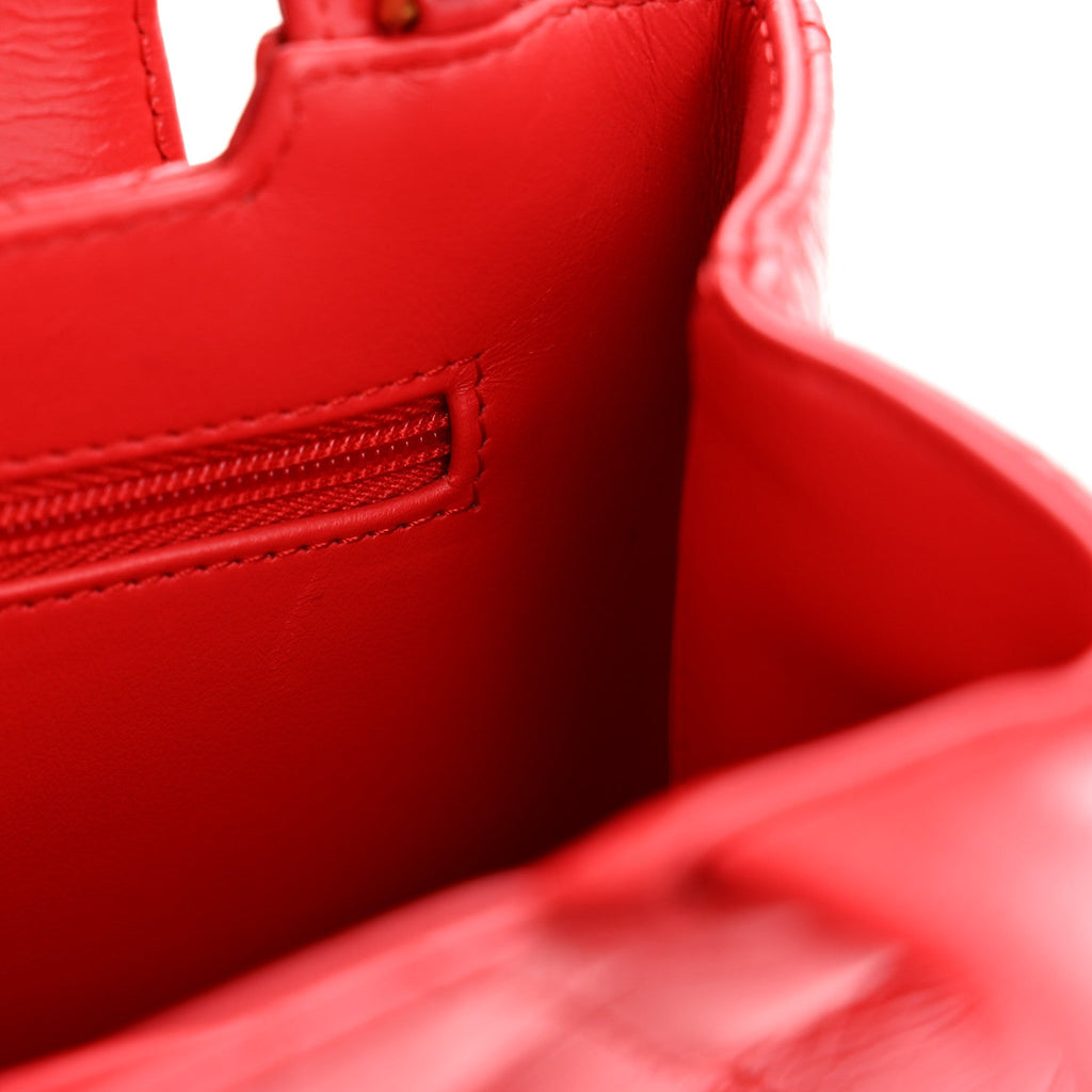 Chanel Shiny Aged Calfskin Quilted Nano Kelly Shopper Red