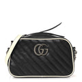 Gucci Vintage Effect Calfskin Matelasse Diagonal Small Torchon GG Marmont Chain Shoulder Bag Blue Agata Mystic White