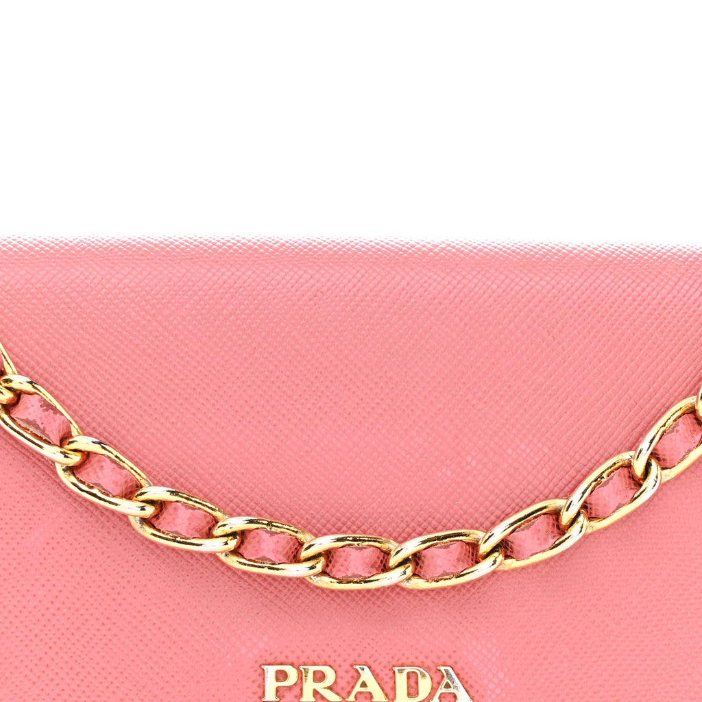 Prada Saffiano Metal Oro Chain Wallet Ibisco