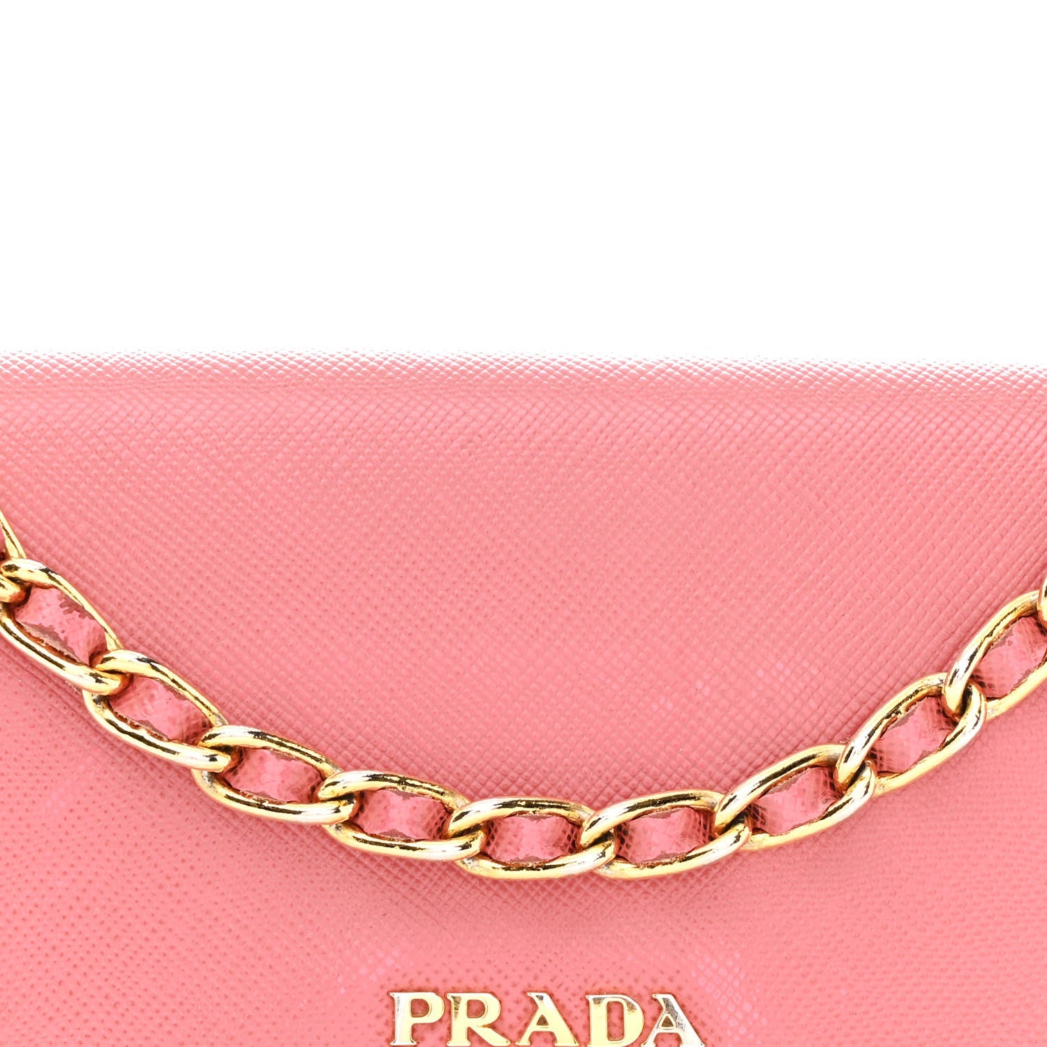 Prada Saffiano Metal Oro Chain Wallet Ibisco