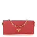 Prada Saffiano Metal Oro Chain Wallet Fuoco