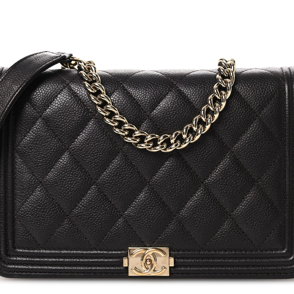 Chanel Caviar Quilted Boy Wallet On Chain WOC Dark Brown