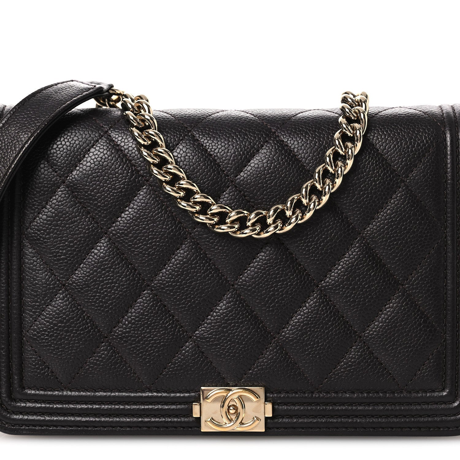 Chanel Caviar Quilted Boy Wallet On Chain WOC Dark Brown