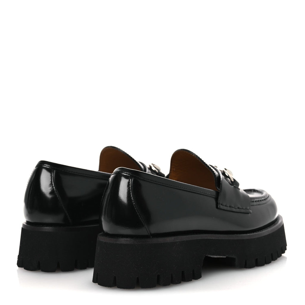 Gucci Cordovan Lux Womens Horsebit 45mm Platform Loafers 37.5 Black
