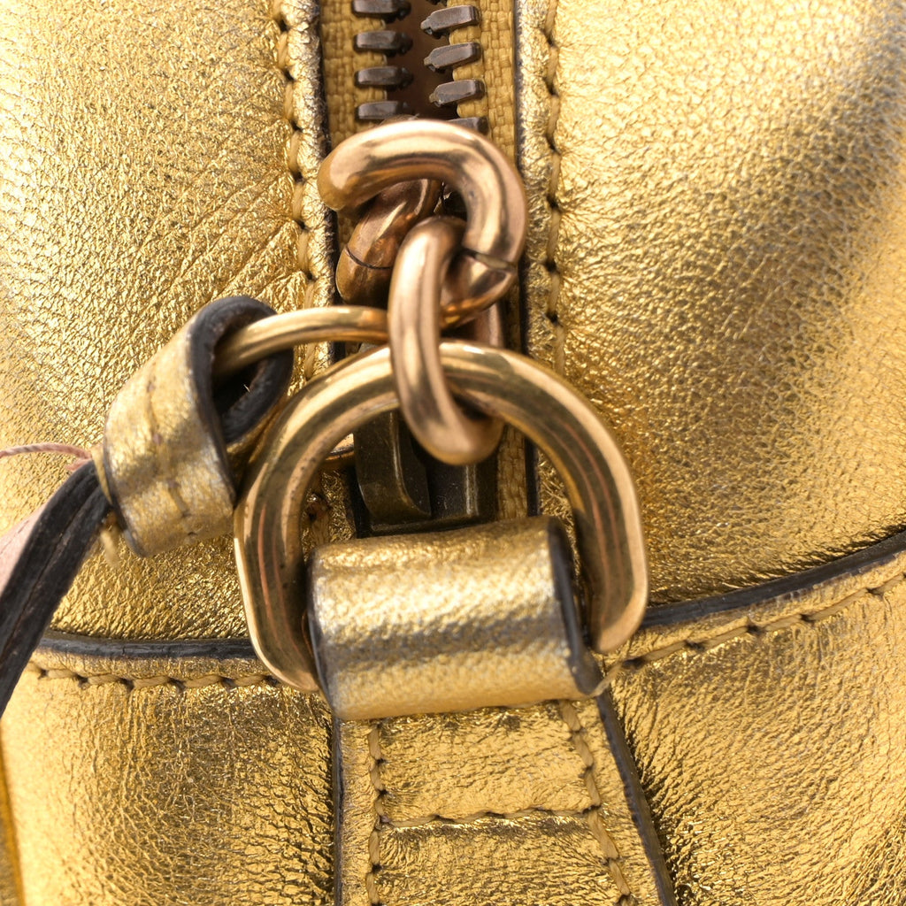 Gucci Metallic Calfskin Matelasse Studded Small Pearly GG Marmont Chain Shoulder Bag Gold
