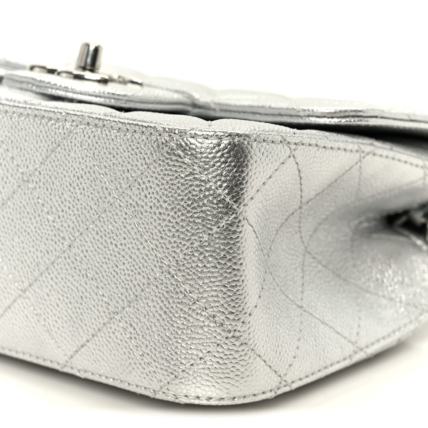 Chanel Metallic Caviar Quilted Mini Square CC Slide Flap Silver