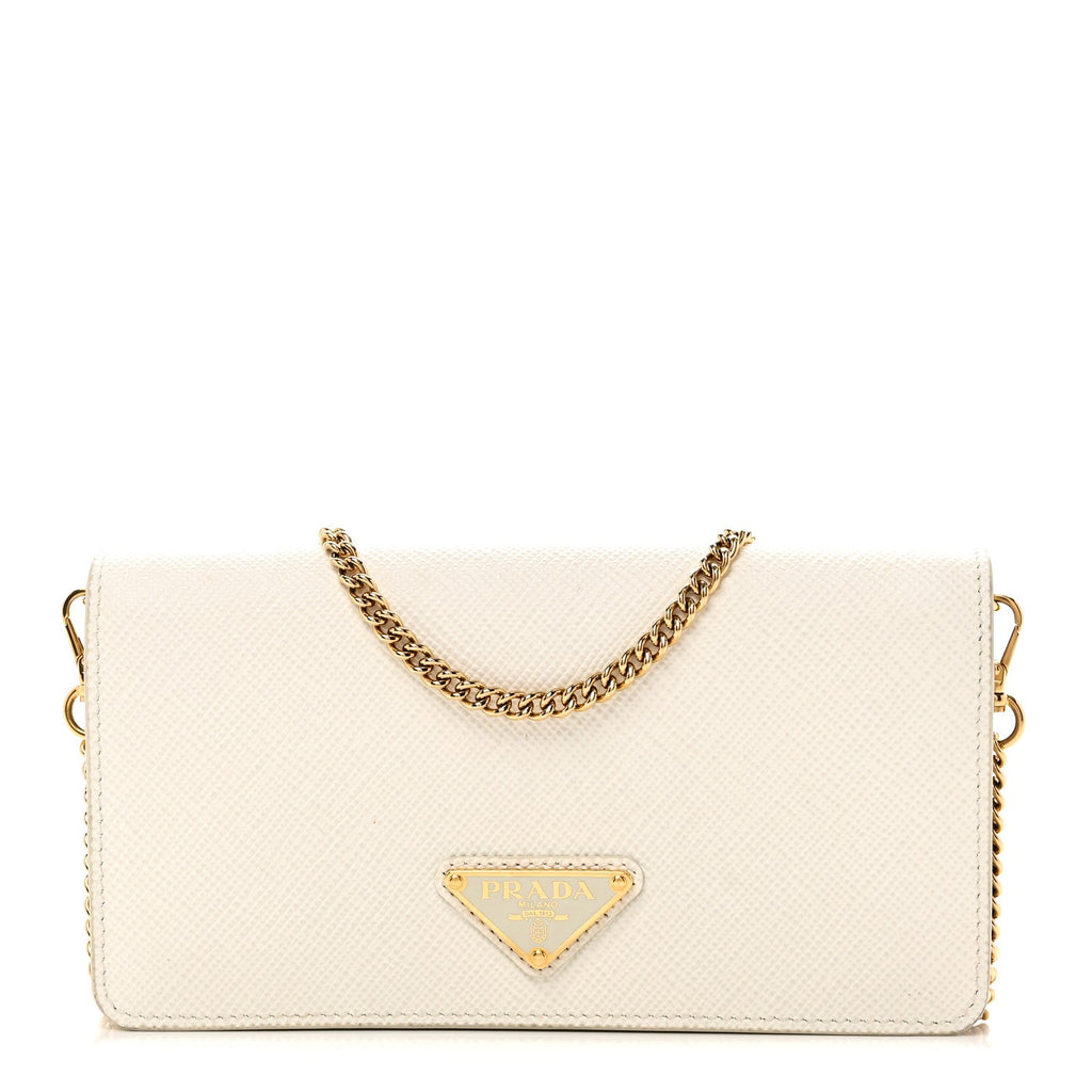 Prada Saffiano Cuir Triangle Logo Miniborse White