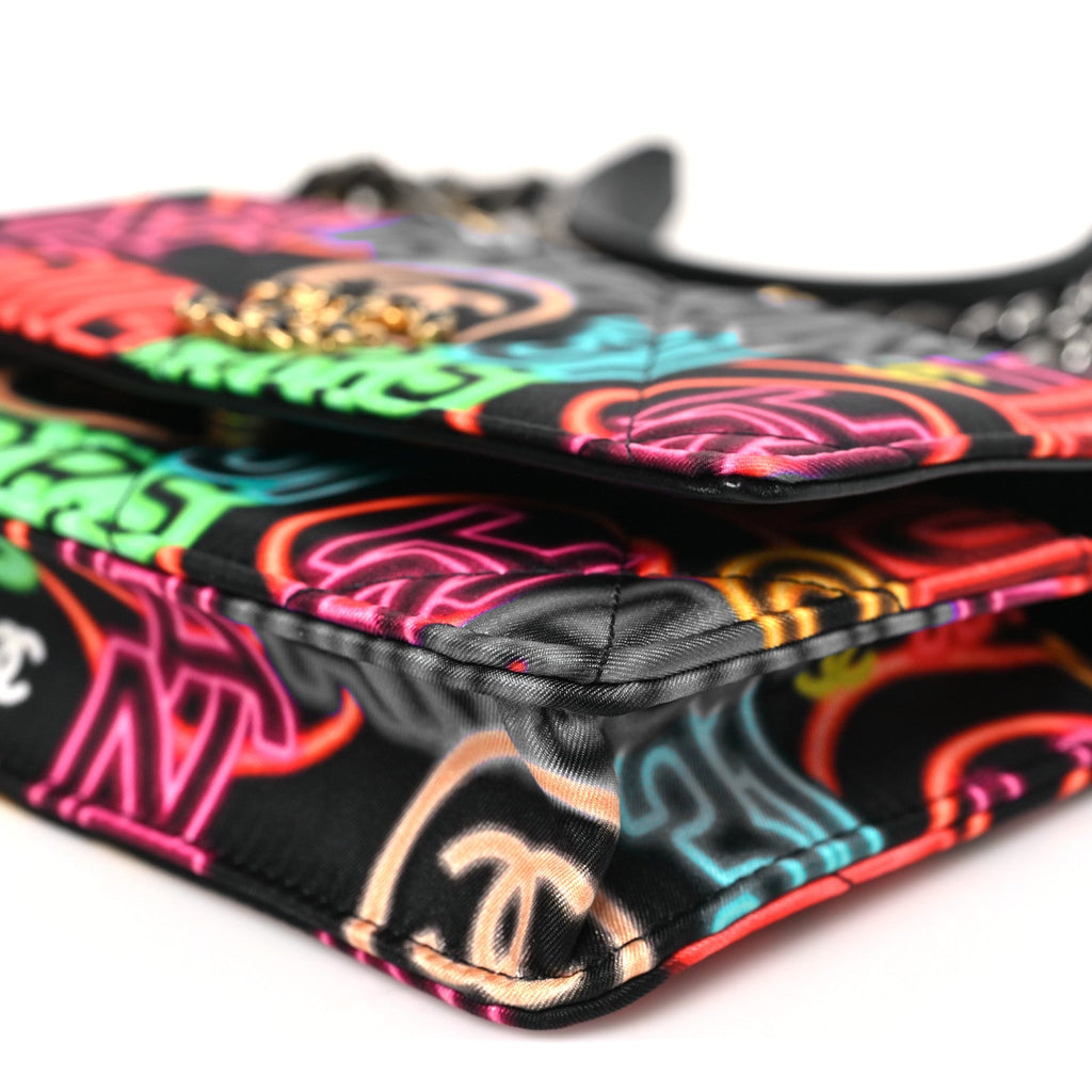 Chanel Fabric Printed Chanel 19 Wallet On Chain WOC Black Multicolor