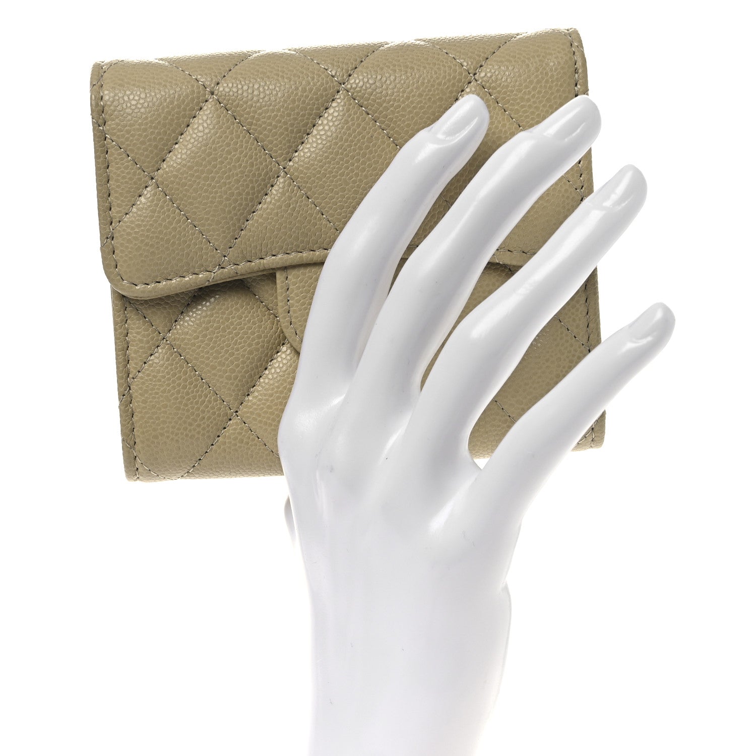 Caviar Quilted Compact Flap Wallet Light Green