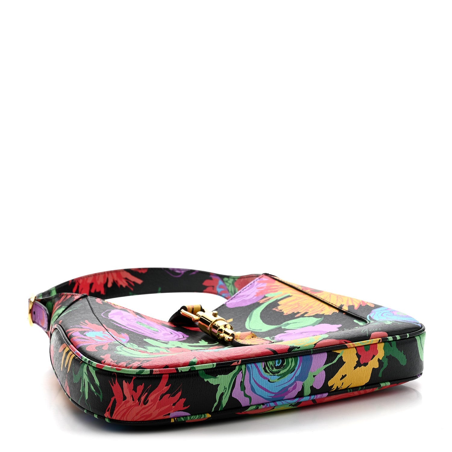 Gucci X KEN SCOTT New Shangai Calfskin Jenny Floral Print Small Jackie 1961 Hobo Black Pink