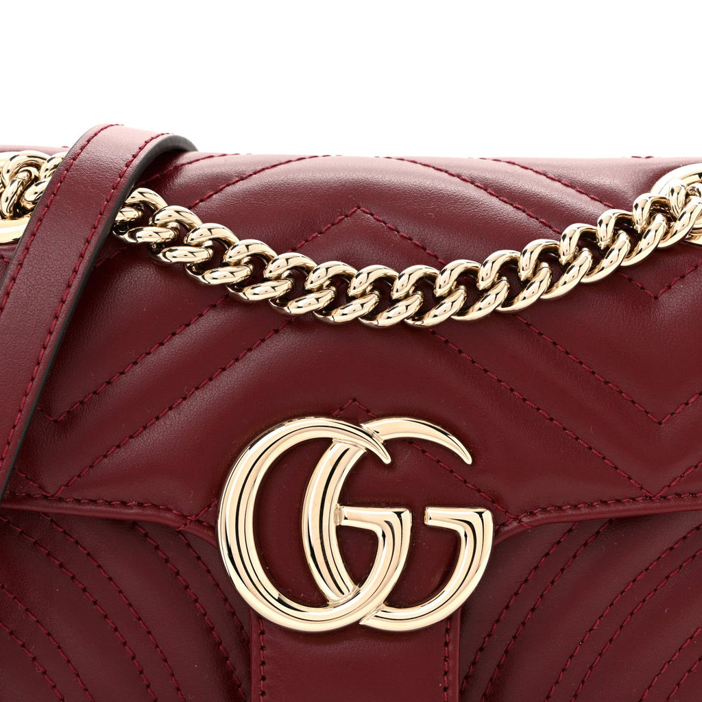 Gucci Calfskin Matelasse Mini GG Marmont Shoulder Bag Rosso Ancora