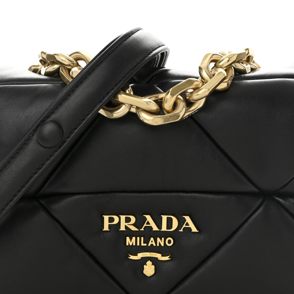 Prada Nappa Metal Quilted Small Patchwork System Flap Bag Black