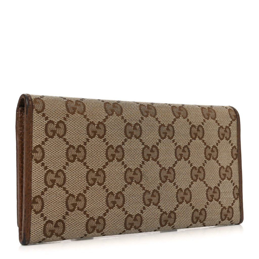 Gucci Monogram Dollar Calfskin Continental Flap Wallet Beige Ebony Tabacco