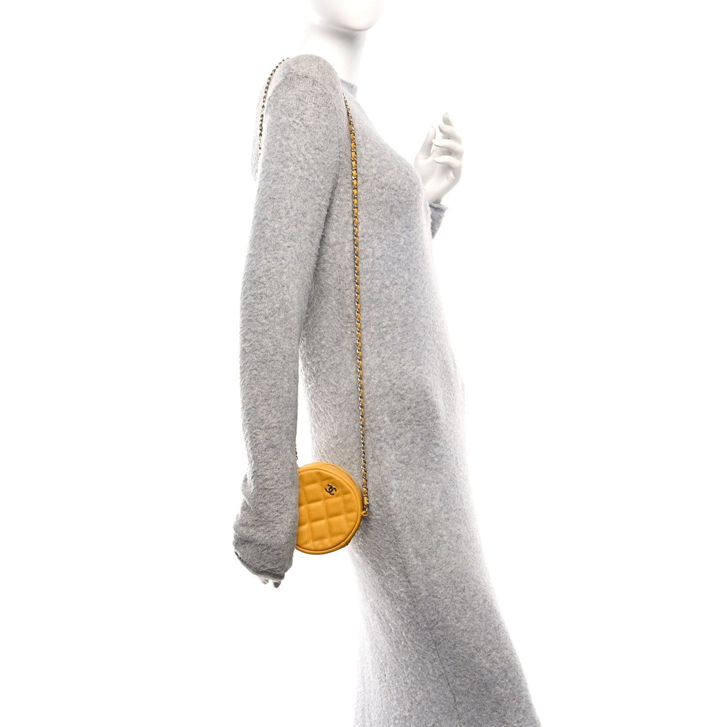 Chanel Caviar Quilted Round Clutch With Chain Yellow
