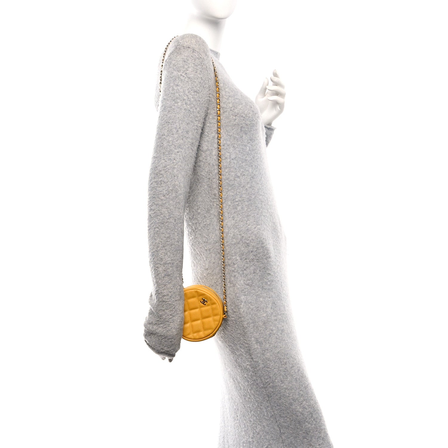 Chanel Caviar Quilted Round Clutch With Chain Yellow