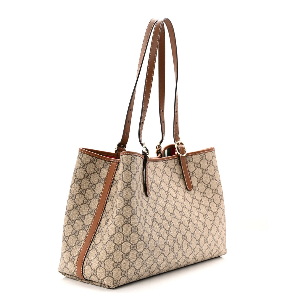 Gucci GG Supreme Monogram Emblem Large Tote Bag Beige Dark Brown