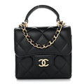 Chanel Lambskin Quilted Top Handle Flap Clutch With Chain Black