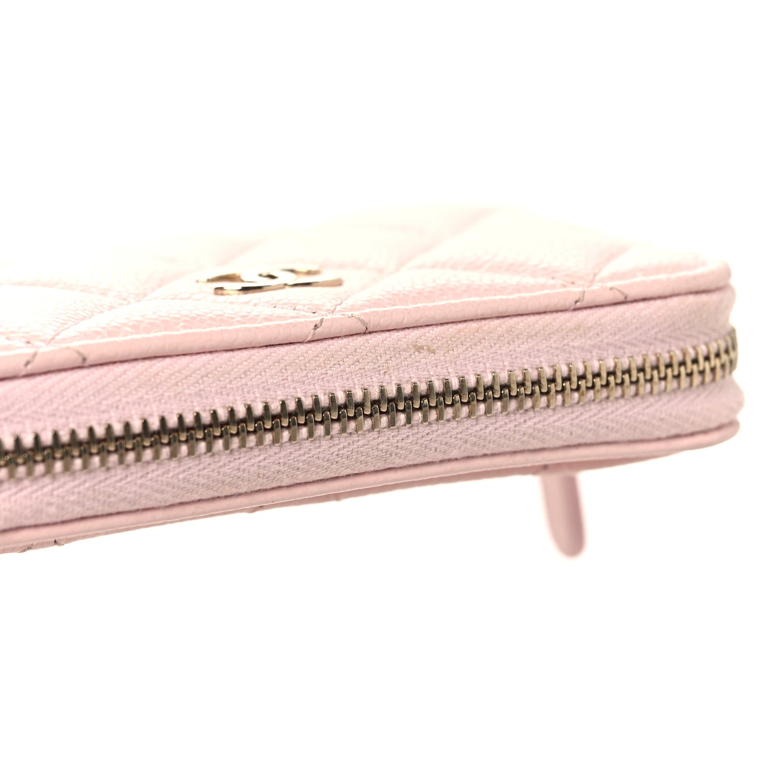Caviar Quilted Zip Coin Purse Wallet Light Pink