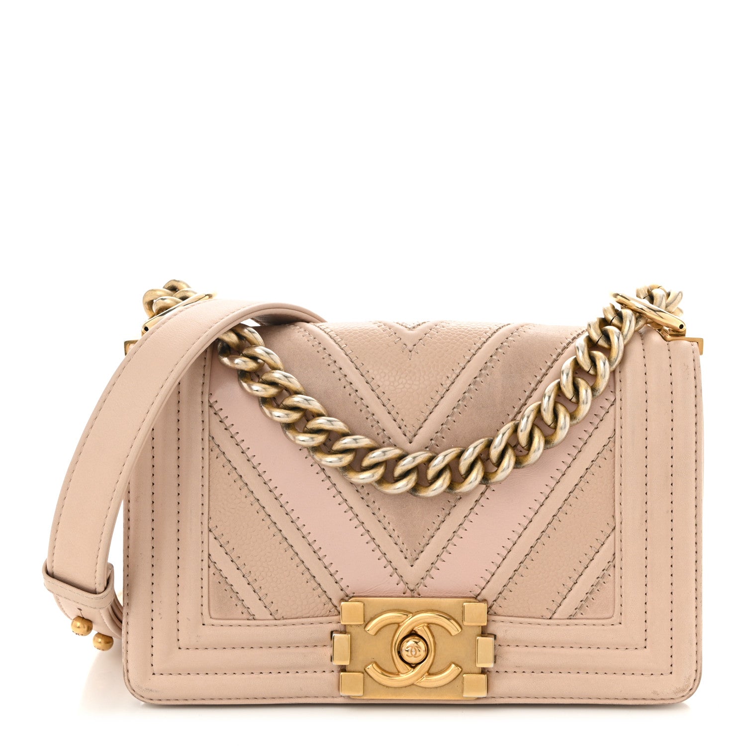 Chanel Caviar Suede Calfskin Chevron Quilted Small Boy Flap Light Pink