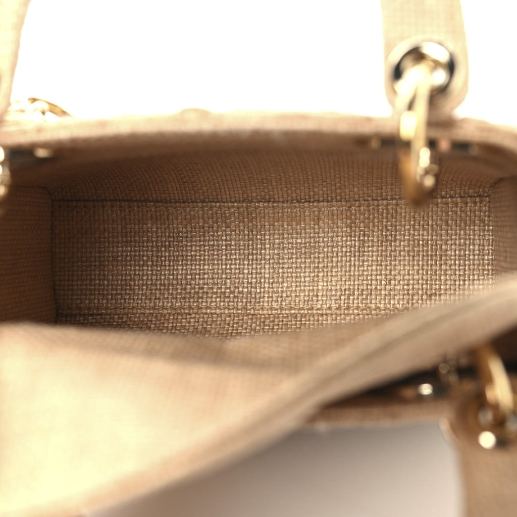 Christian Dior Raffia Woven Cannage Embroidered Mini Lady D-Lite Natural Black
