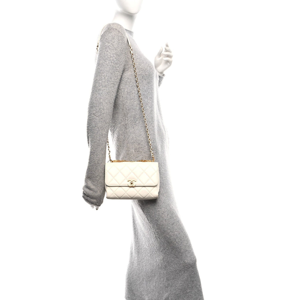 Chanel Lambskin Quilted Small CC Crystal Logo Chain Flap White