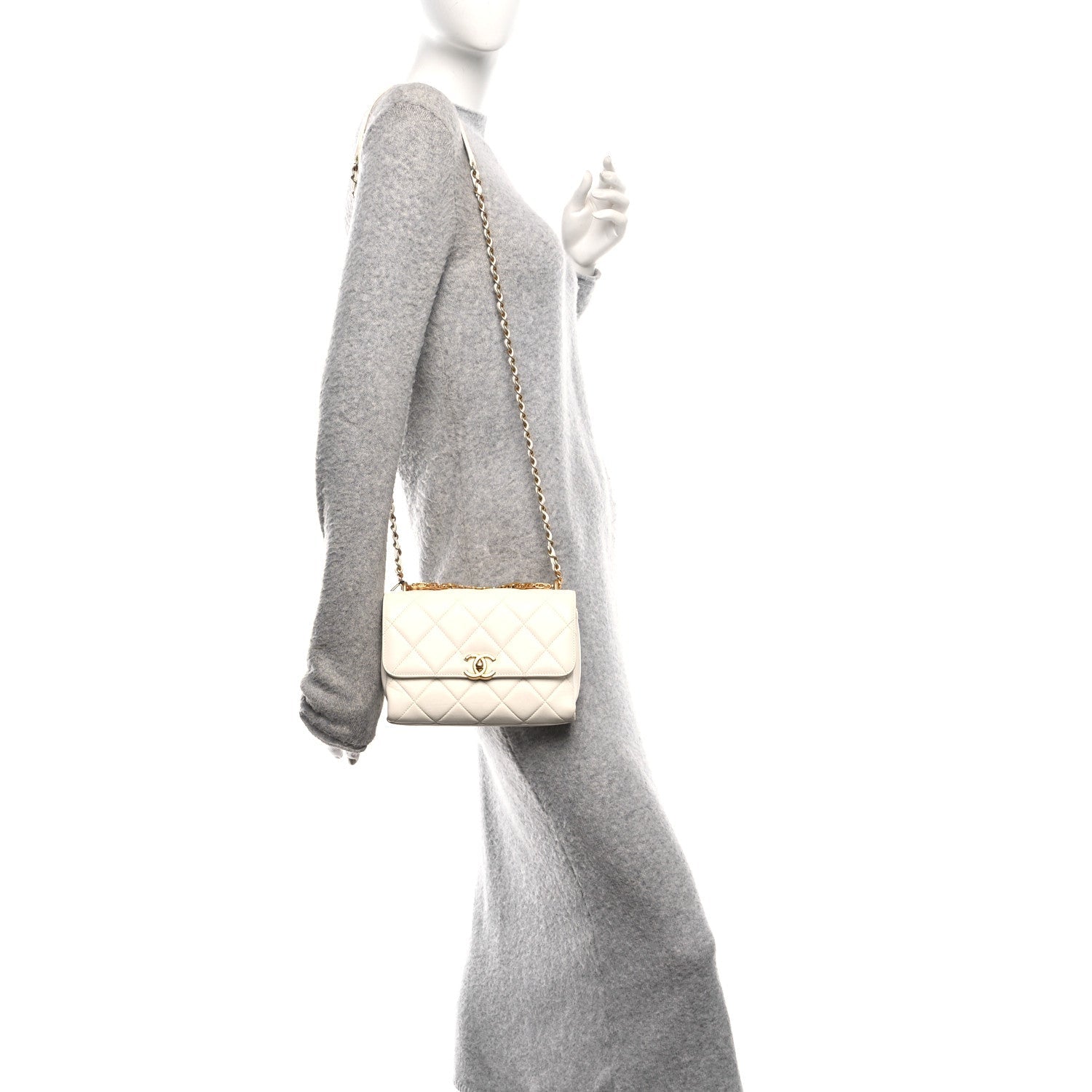 Chanel Lambskin Quilted Small CC Crystal Logo Chain Flap White
